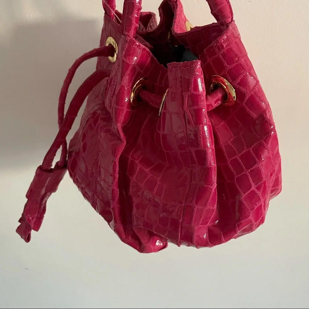 Carlos falchi pink leather drawstring bucket bag - Picture 1 of 14